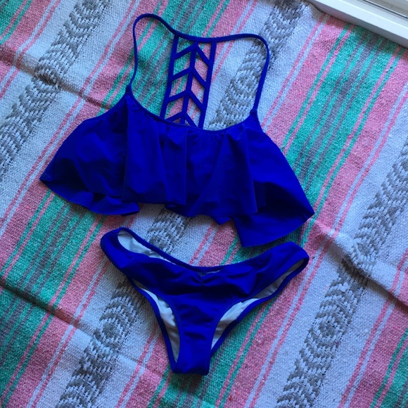 PINK Victoria's Secret Other - Victoria’s Secret pink cobalt blue ruffle bikini